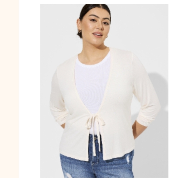 Torrid NWT Super Soft Tie-Front Cardigan cream color, plus Size 5x - Picture 1 of 13